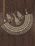 Ishhaara Grey Oval Kundan Choker Necklace Set With Beads