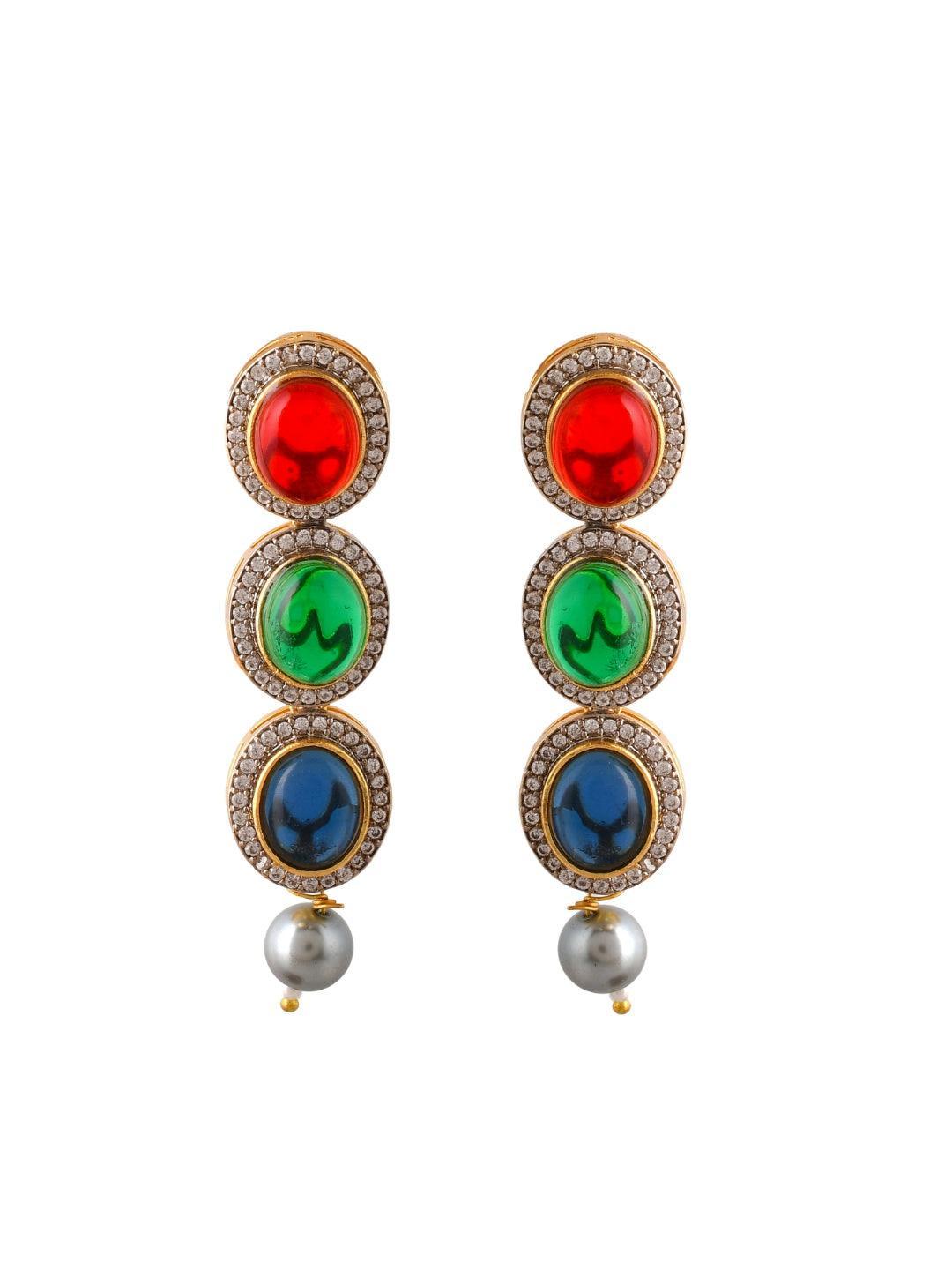 Ishhaara Grey Pearls Layerd Navarathna Necklace