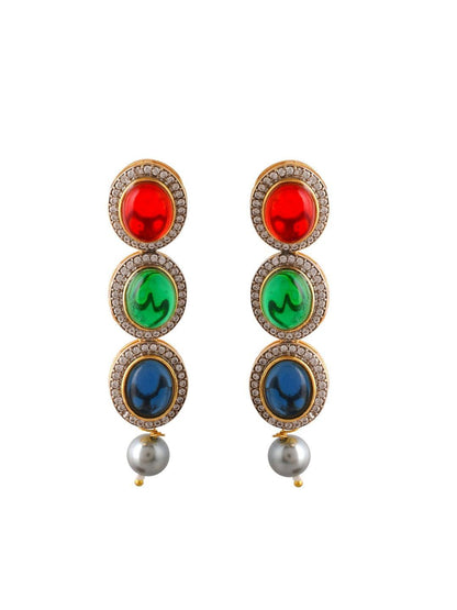 Ishhaara Grey Pearls Layerd Navarathna Necklace