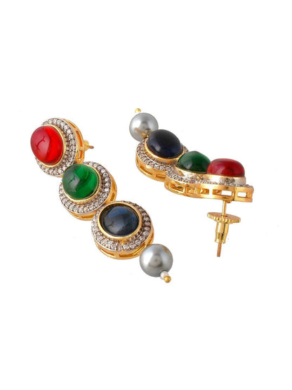 Ishhaara Grey Pearls Layerd Navarathna Necklace