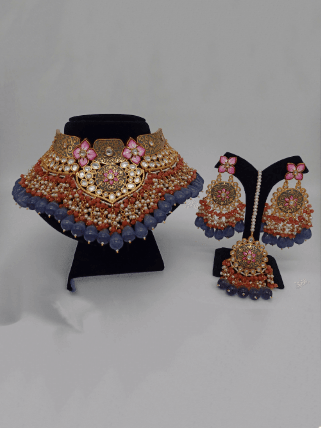 Ishhaara Royal Meenakari Necklace Earring And Teeka Set