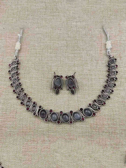 Ishhaara Stone Studded Oxidized Choker Set