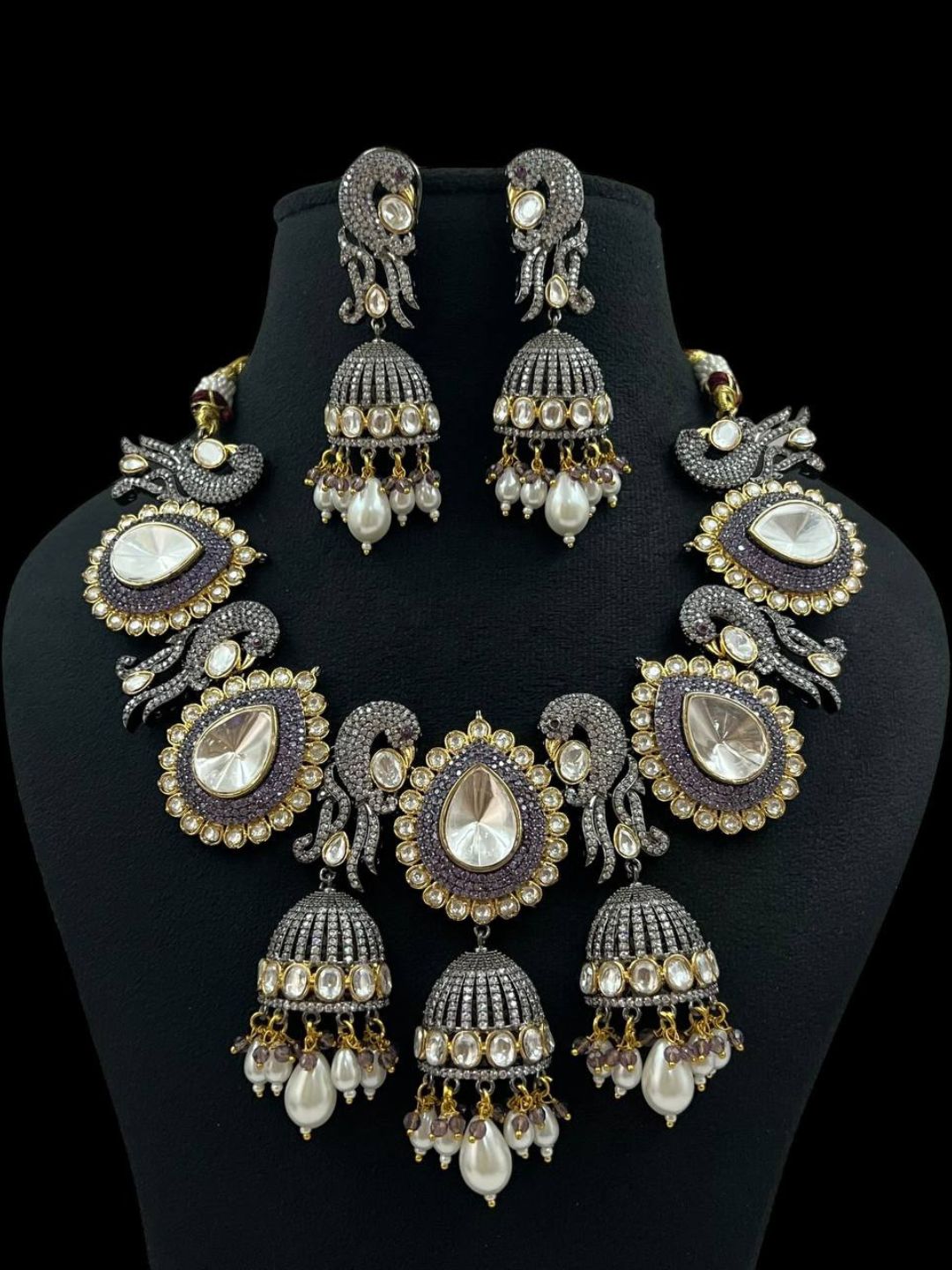 Ishhaara Grey Victorian Jhumka Studded Bridal Necklace