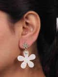 Ishhaara Grey White Flower Earrings - Grey