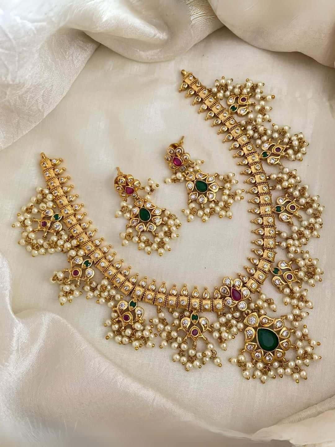 Ishhaara Guttapusalu Long Haram Necklace With Earrings