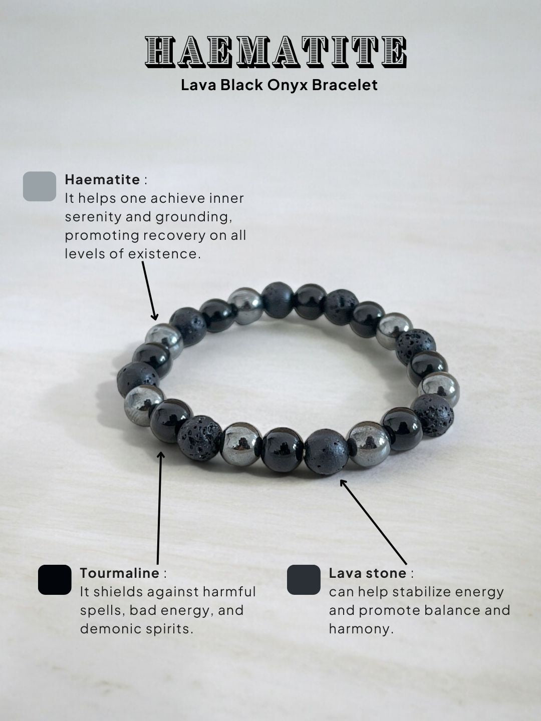 Ishhaara Haematite Lava Black Onyx Bracelet