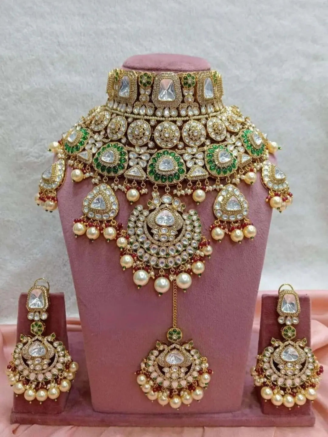 Ishhaara Half Moon Shaped Pendant Studded Bridal Choker