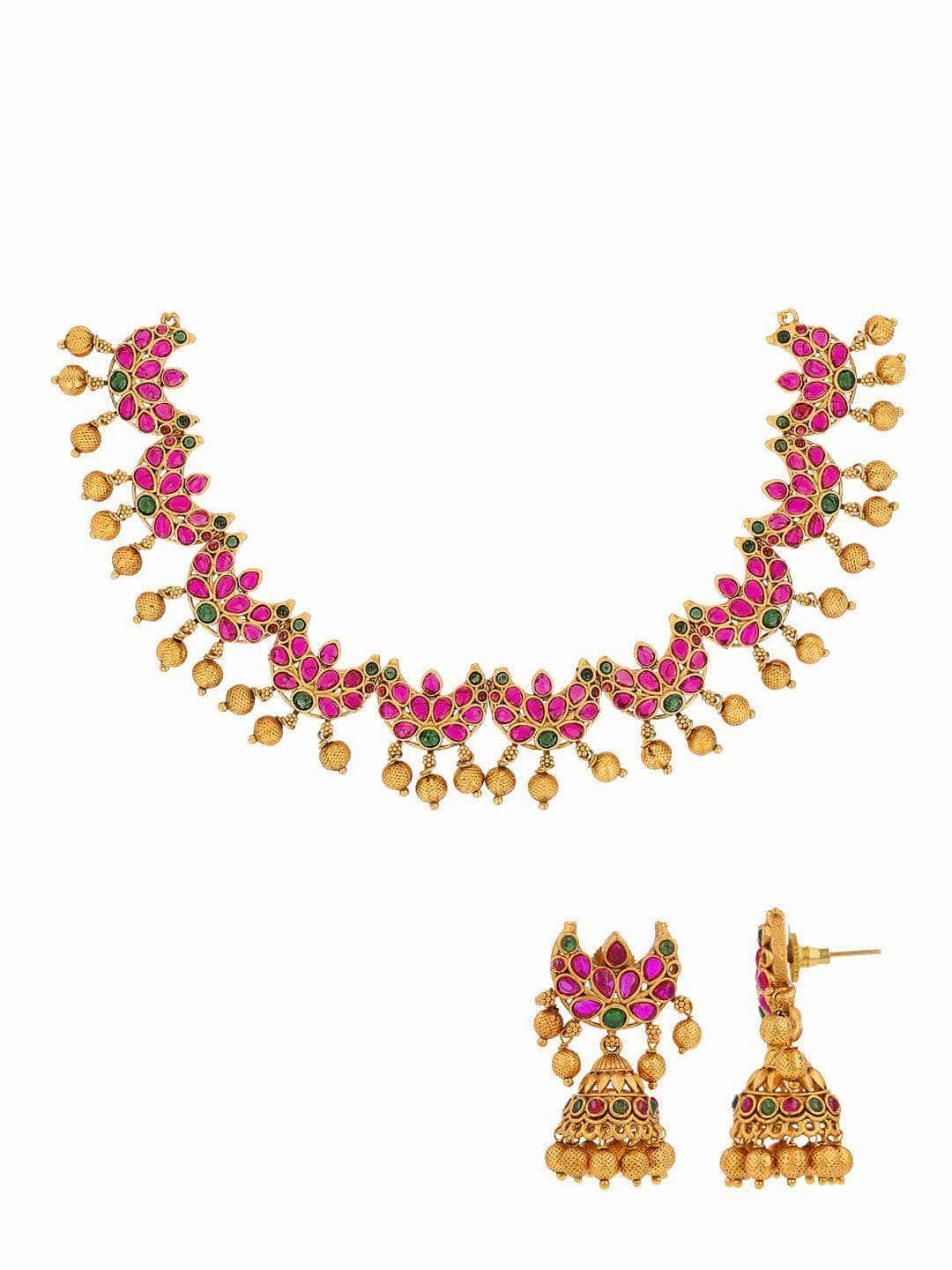 Ishhaara Halfmoon Kempu Necklace With Jhumka Earring Set