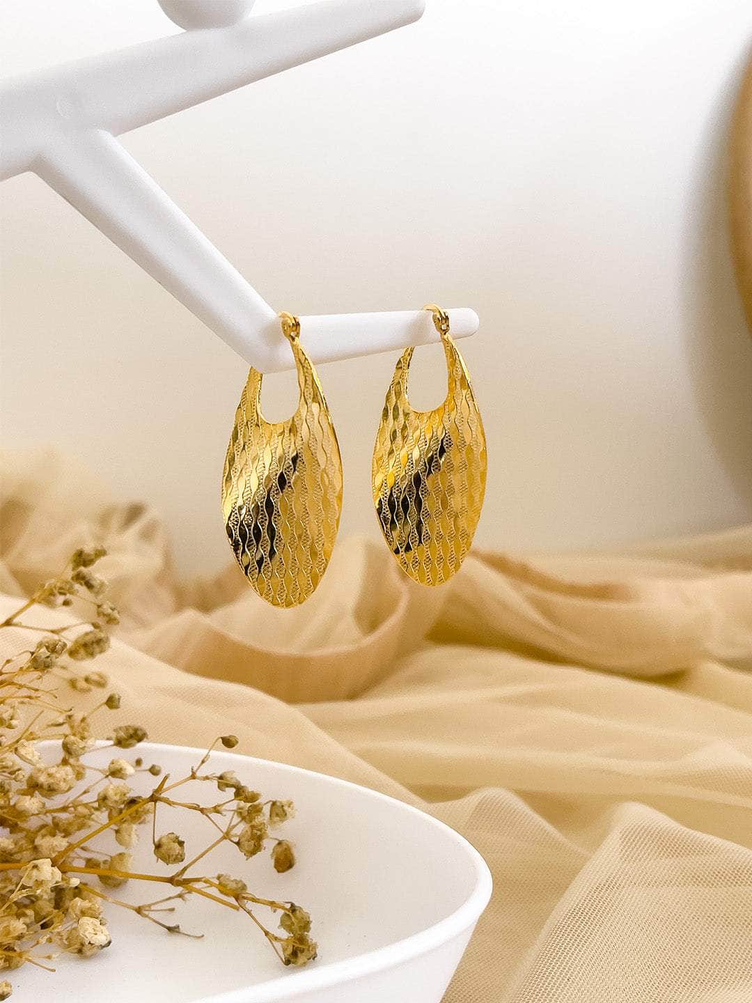 Ishhaara Hammered Golden Oval Earrings