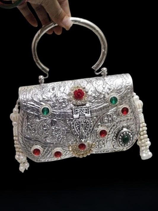 Ishhaara Hand Carved Silver Purse