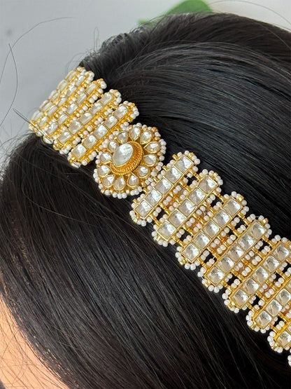 Ishhaara Hand Crafted Polki Kundan Studded Broad Hairband