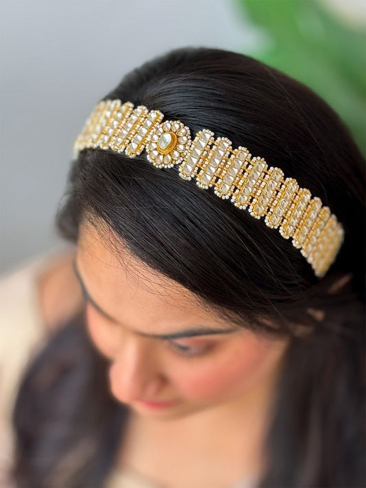 Ishhaara Hand Crafted Polki Kundan Studded Broad Hairband