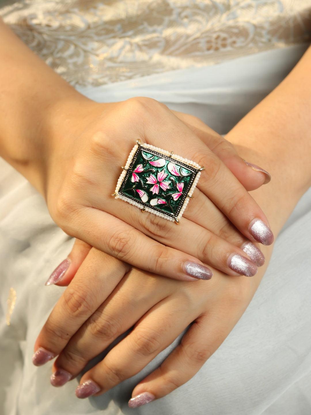 Ishhaara Hand Paint Square Cocktail Ring