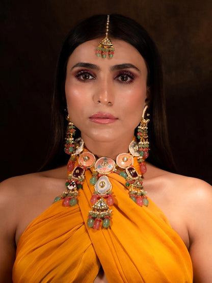 Ishhaara Hand Painted Kundan Meena Necklace Set