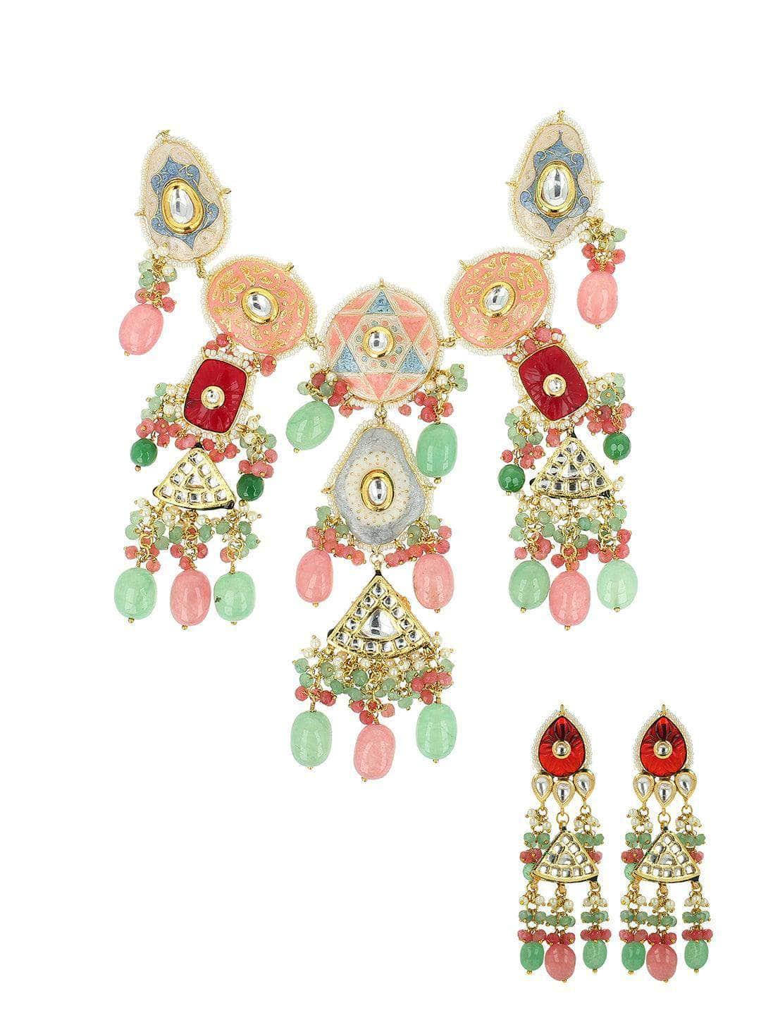 Ishhaara Hand Painted Kundan Meena Necklace Set