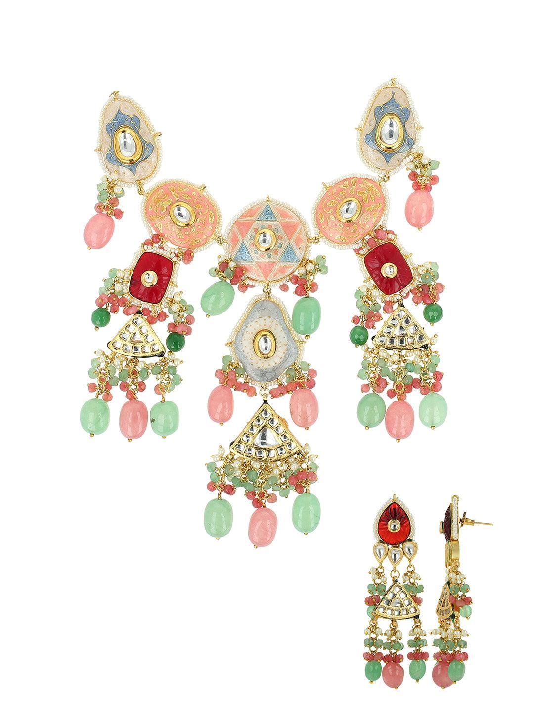 Ishhaara Hand Painted Kundan Meena Necklace Set