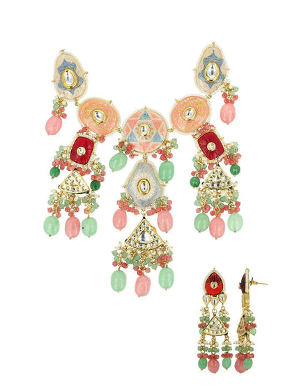 Ishhaara Hand Painted Kundan Meena Necklace Set