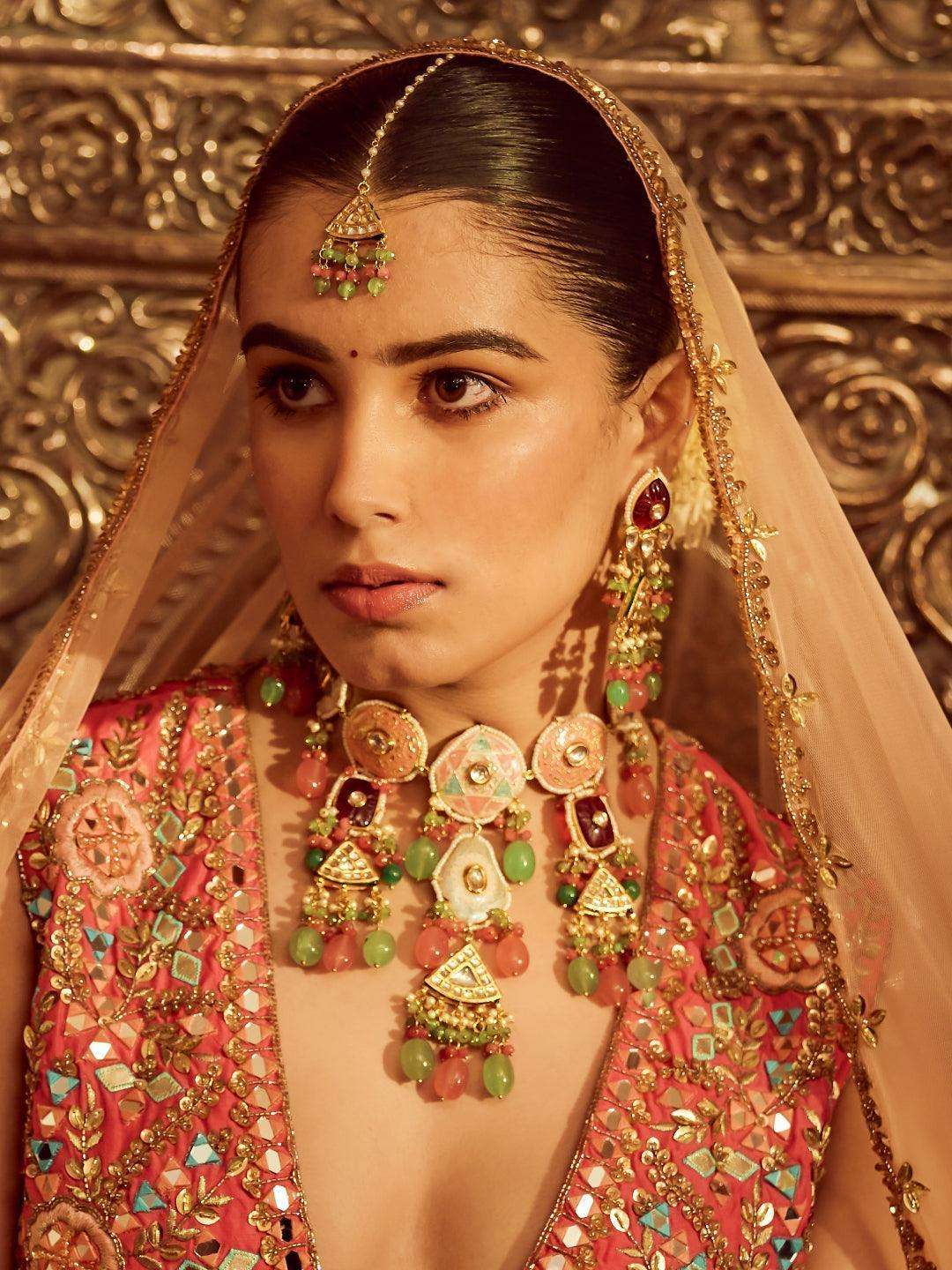 Ishhaara Hand Painted Kundan Meena Necklace Set