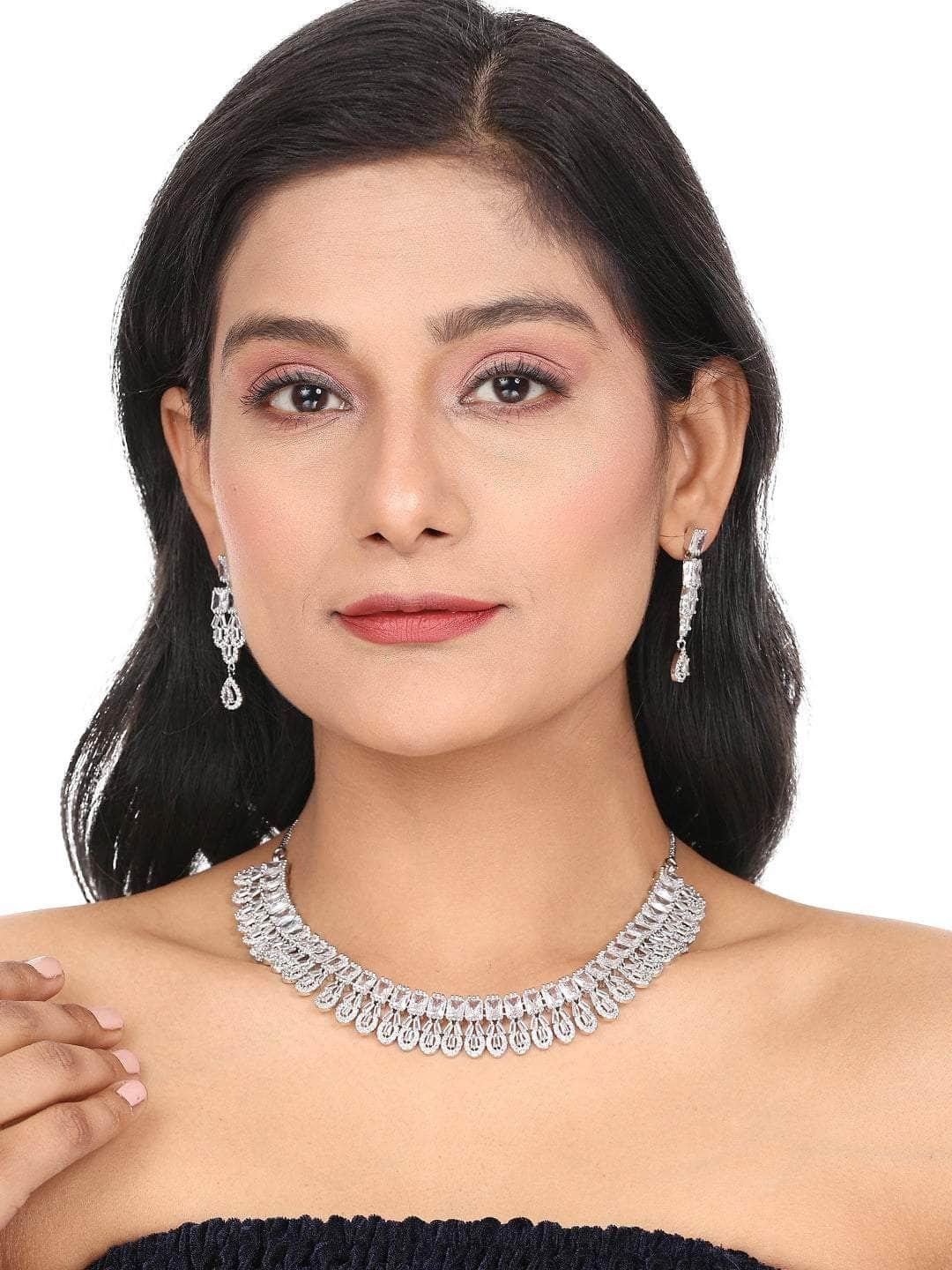 Ishhaara Handcrafted Ad Stone Leaf Necklace Set