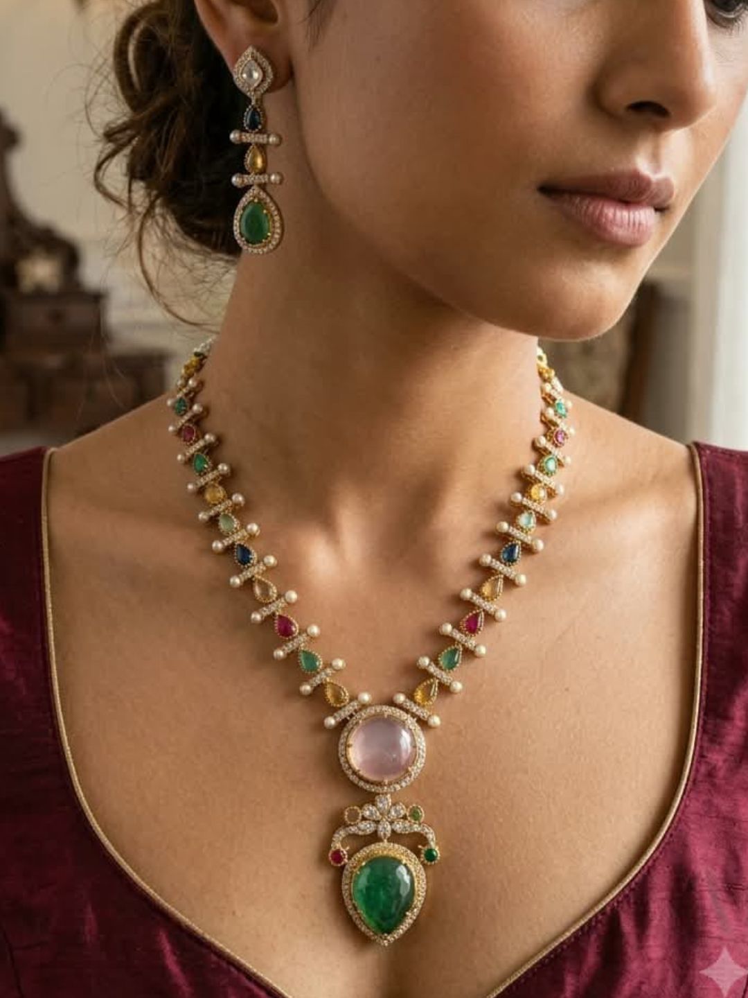 Ishhaara Handcrafted Gold And Multi Gemstone Neckalce