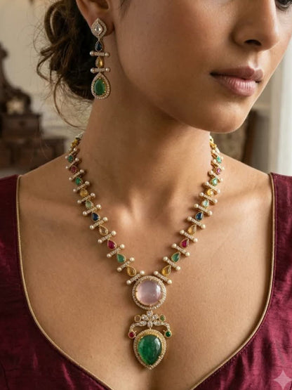 Ishhaara Handcrafted Gold And Multi Gemstone Neckalce