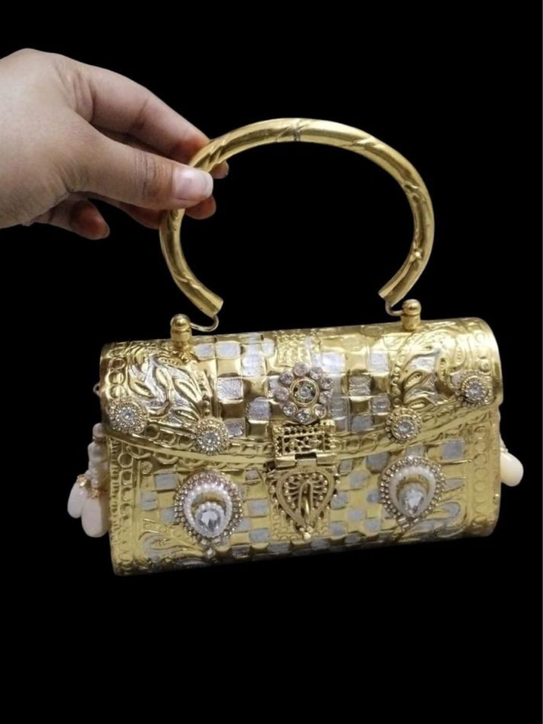 Ishhaara Handcrafted Gold Brass Designer Clutch