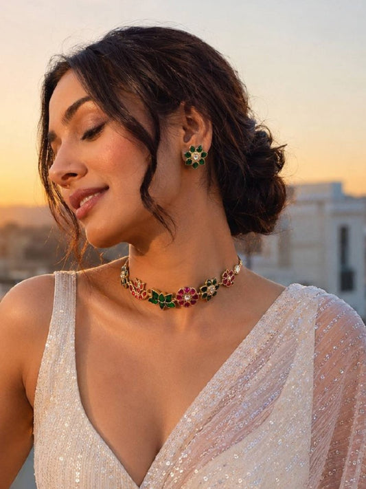 Ishhaara Handcrafted Meenakari Lotus Necklace
