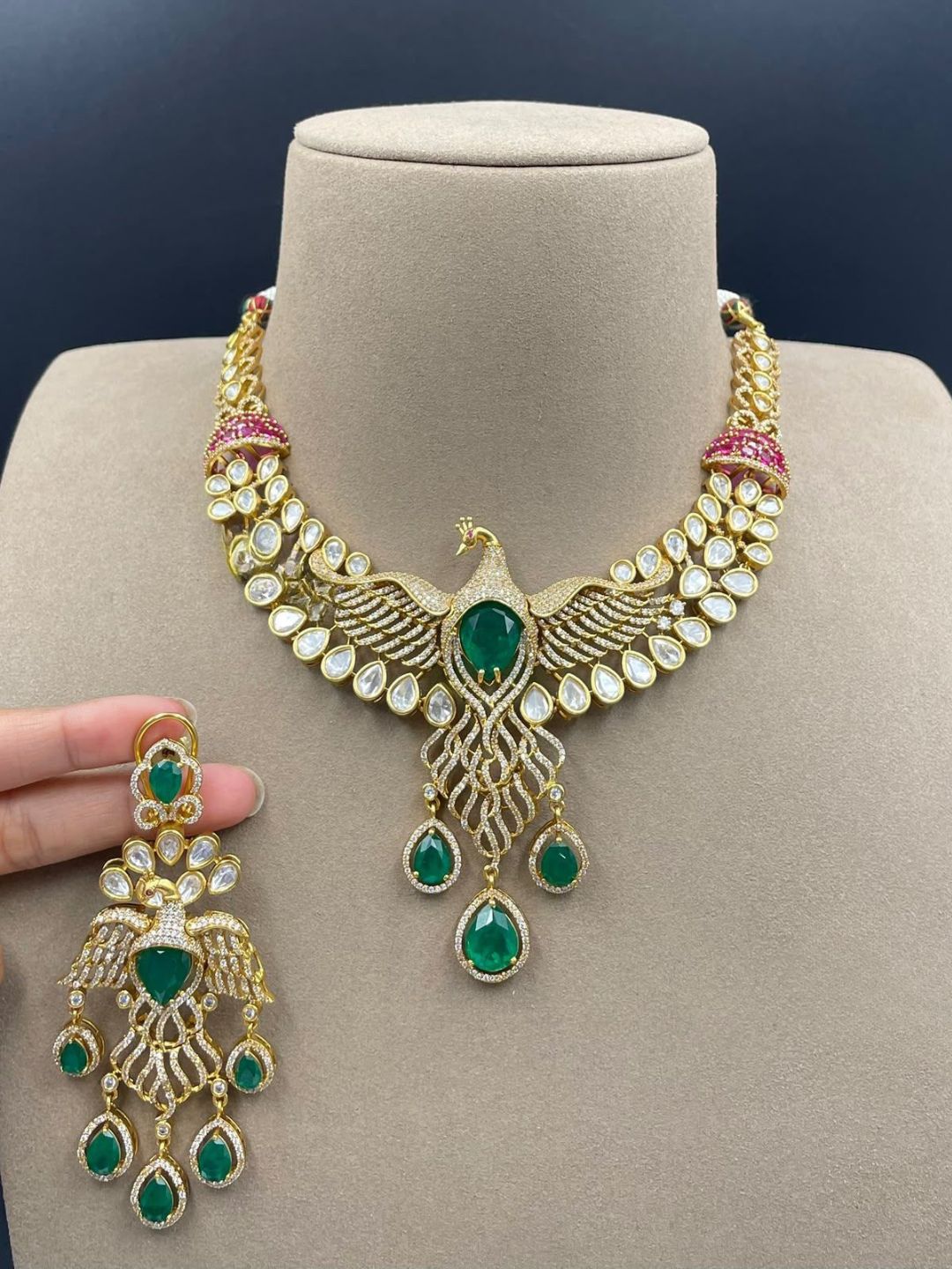 Ishhaara Handcrafted Peacocock Emerald Bridal Choker