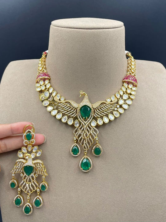 Ishhaara Handcrafted Peacocock Emerald Bridal Choker