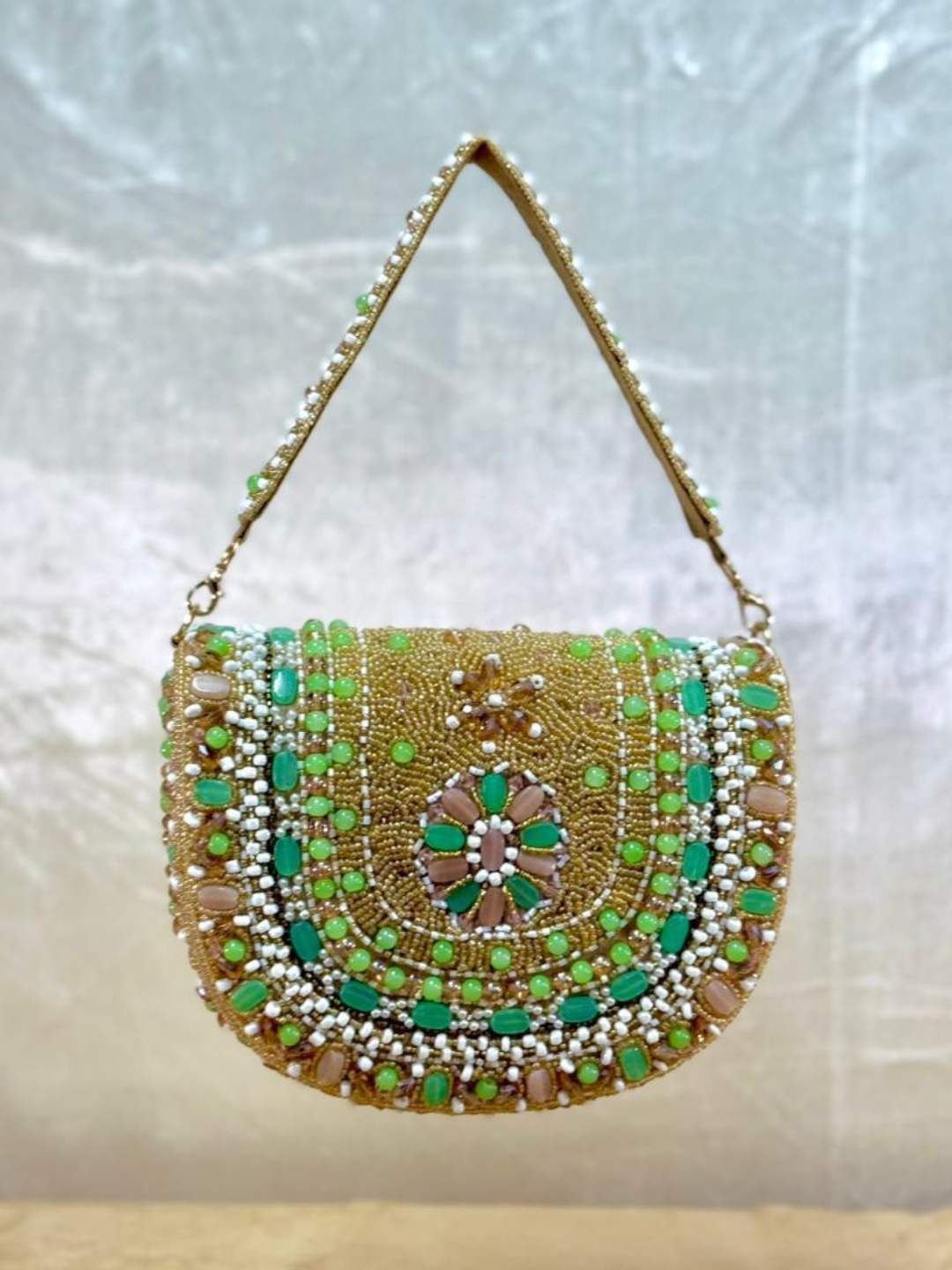 Ishhaara Handcrafted Pearl Studded Flap Bag