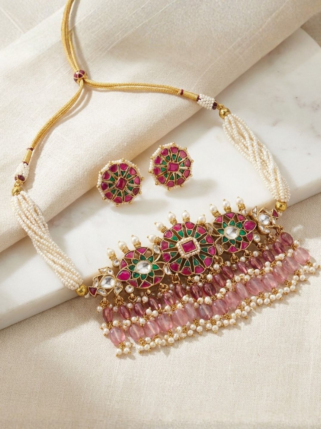 Ishhaara Handcrafted Rajputi Pearl Necklace Set