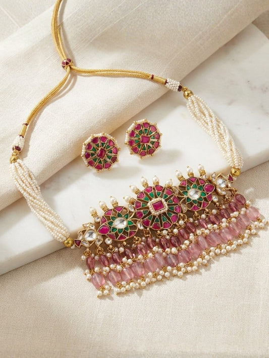 Ishhaara Handcrafted Rajputi Pearl Necklace Set