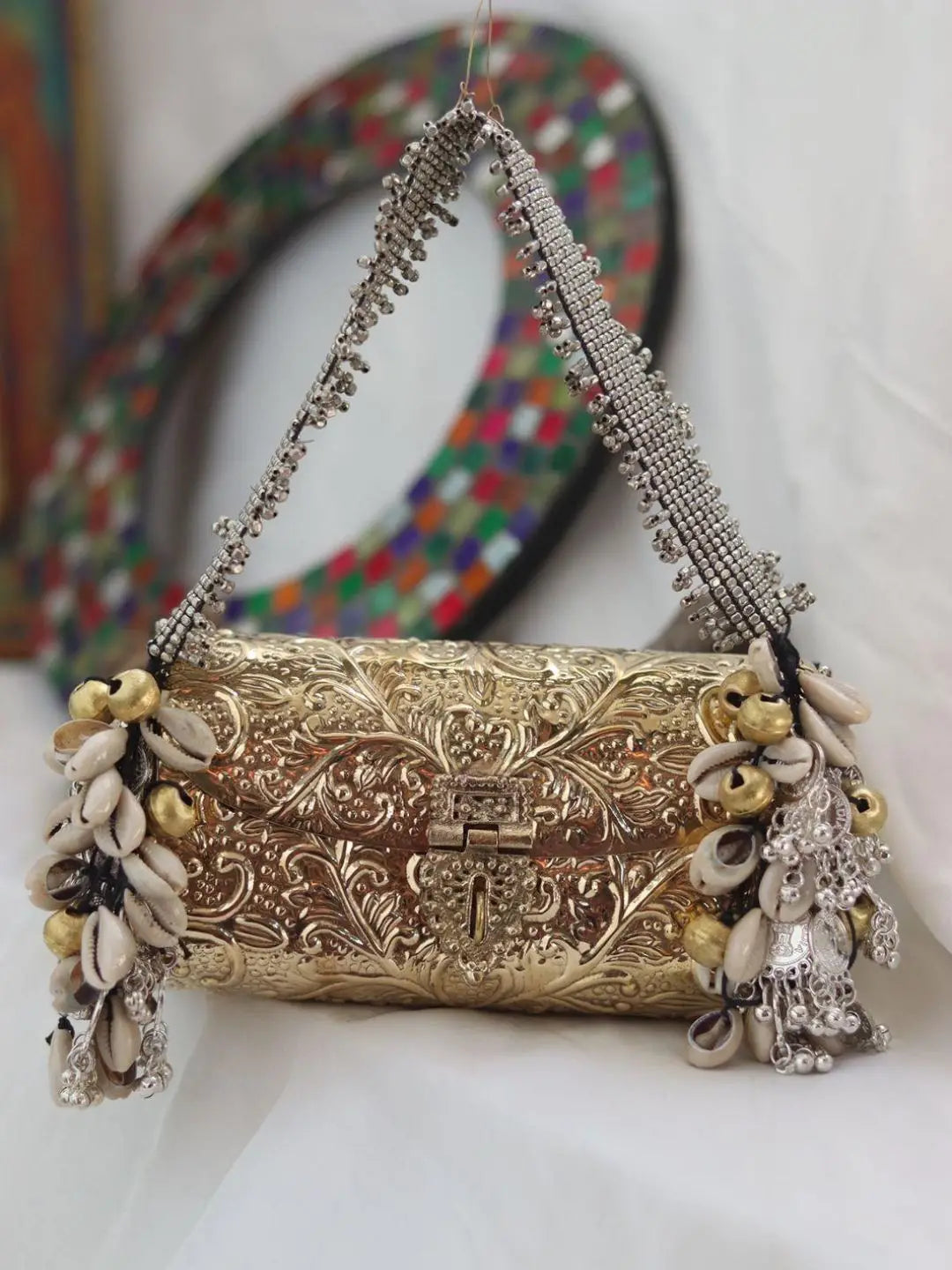 Ishhaara Handcrafted Rectangle Shaped Banjara Metal Clutch