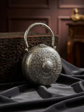 Ishhaara Handcrafted Round Antique Silver Metal Clutch Bag