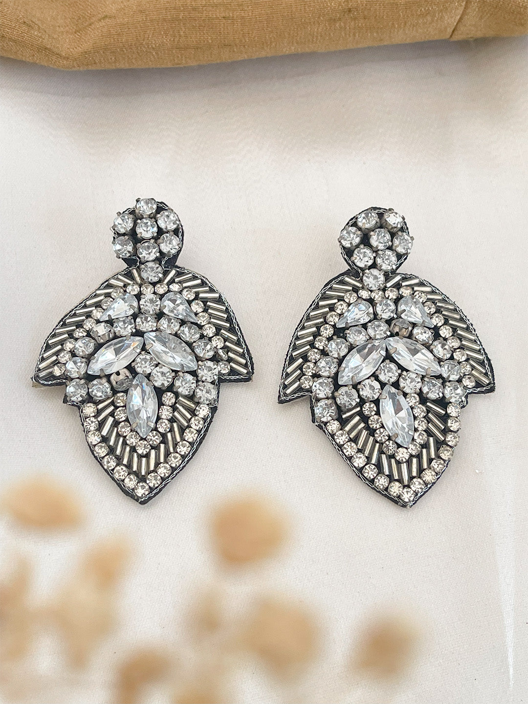 Ishhaara Handcrafted Stylish Handbeaded White Stone Danglers Earrings