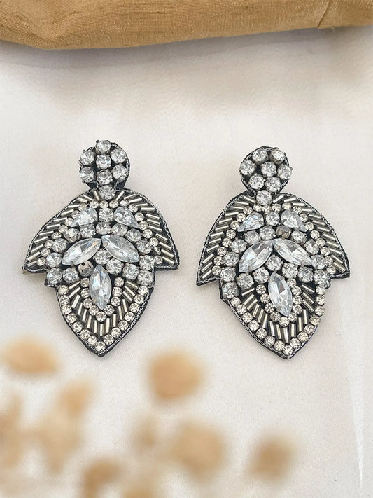 Ishhaara Handcrafted Stylish Handbeaded White Stone Danglers Earrings