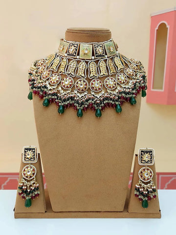 Ishhaara Handmade Rajasthani Royal Kundan Meenakari Bridal Necklace