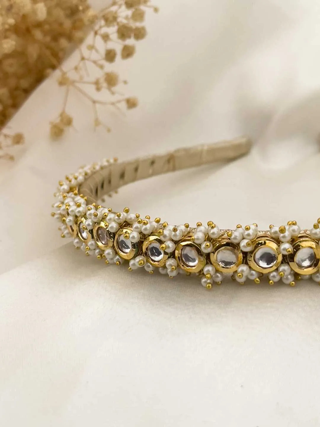 Ishhaara Handmade Round Kundan And Pearl Studded Hairband