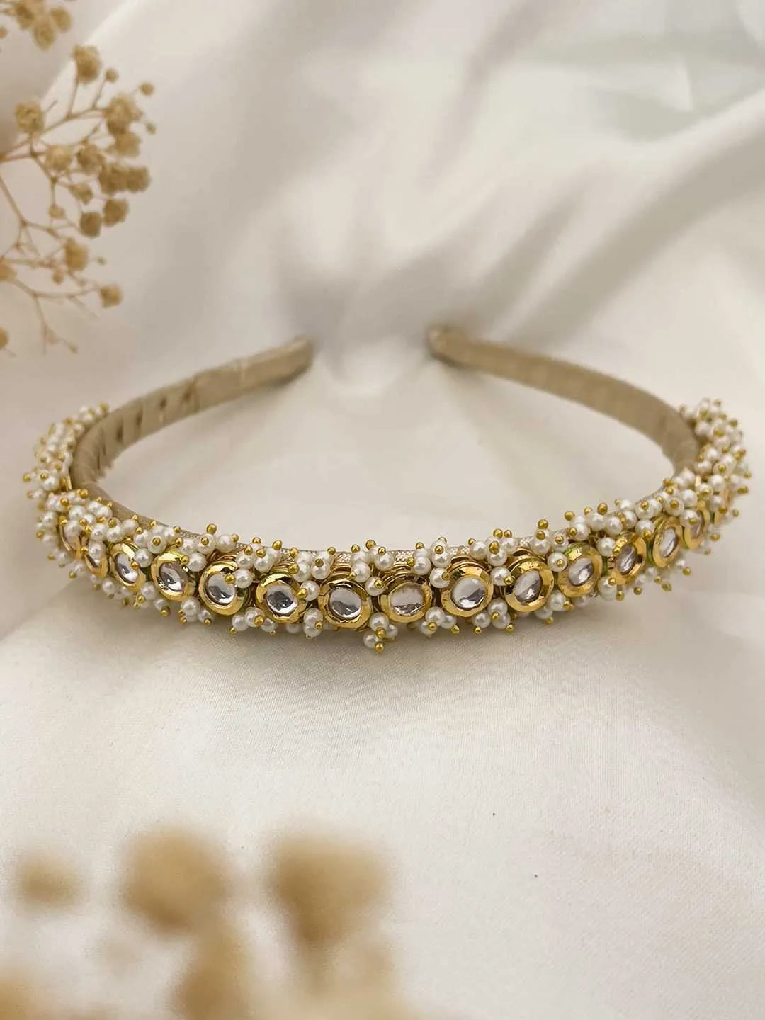 Ishhaara Handmade Round Kundan And Pearl Studded Hairband