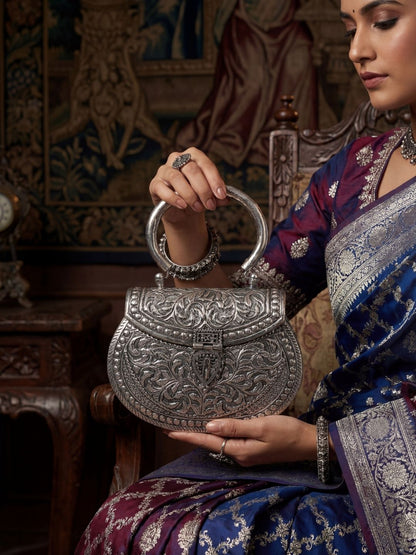 Ishhaara Handmade Silver Metal Vintage Style Purse Sling Clutch