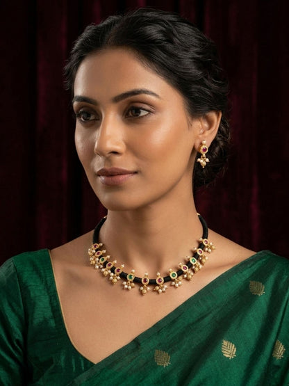 Ishhaara Handmade Small Floral Black Thread Choker