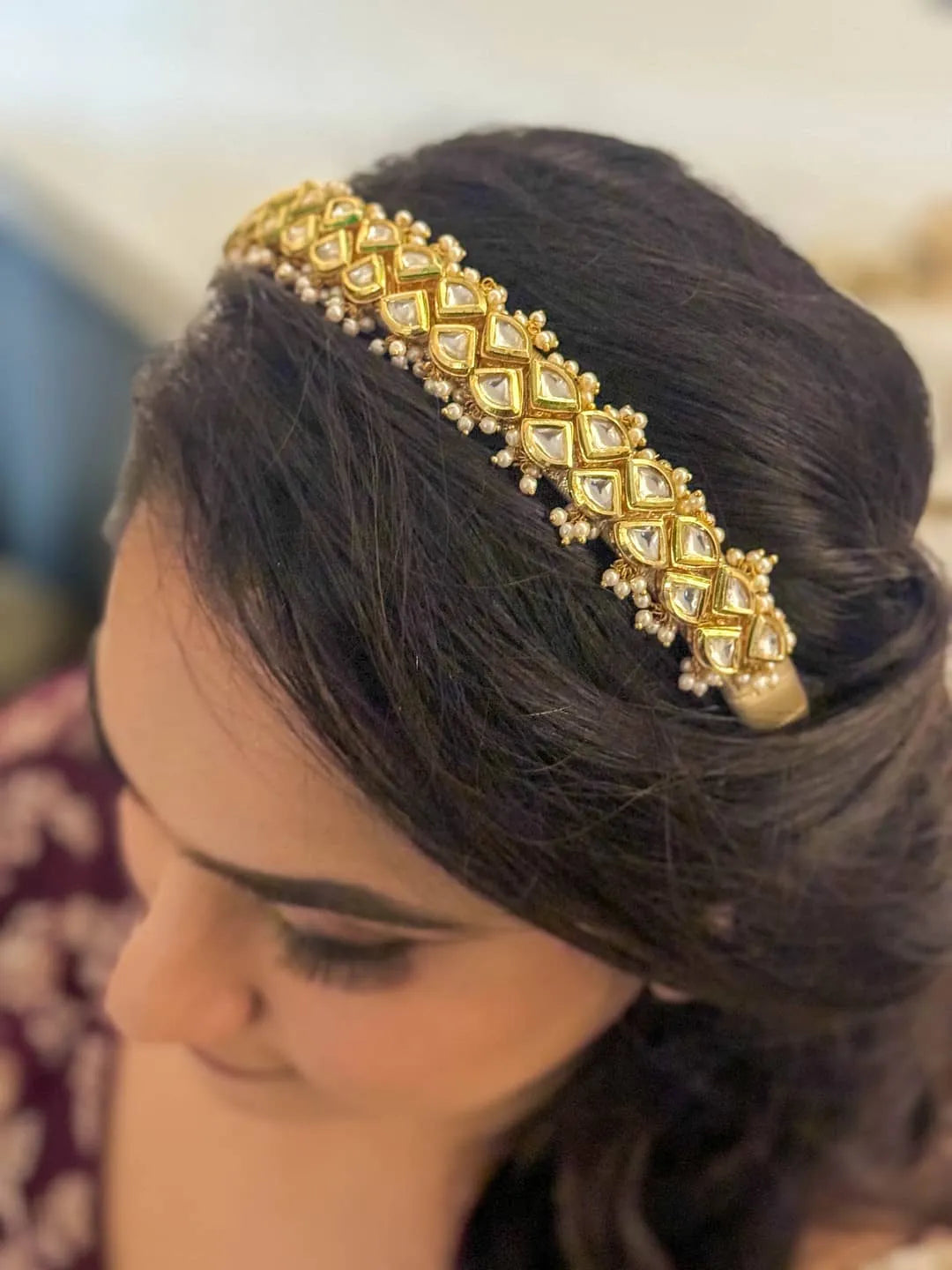 Ishhaara Handmade Triangle Kundan Studded Hairband