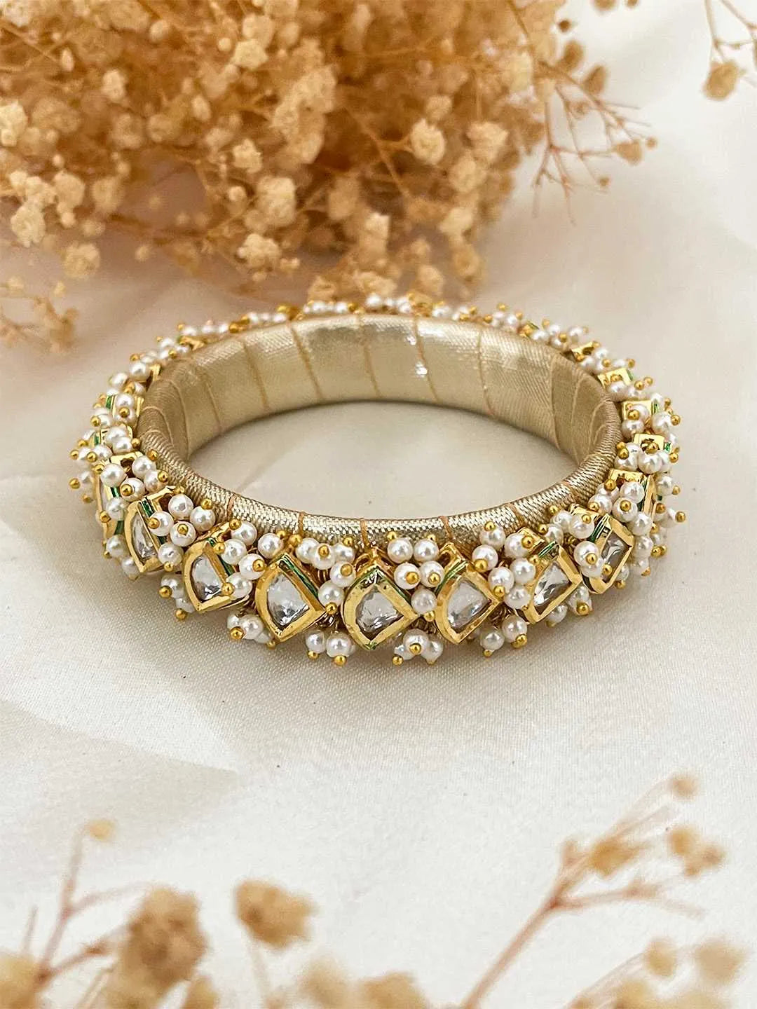 Ishhaara Handmade Triangle Shaped Kundan And Pearl Studded Bangle