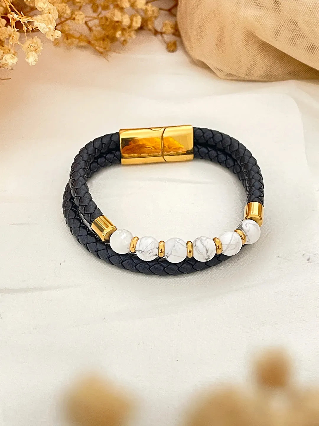 Ishhaara Healing Stone Studded Leather Bracelet