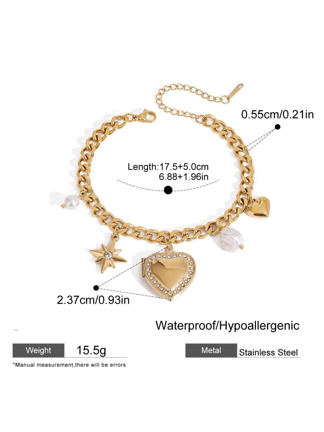 Ishhaara Heart And Star Locket Charm Bracelet