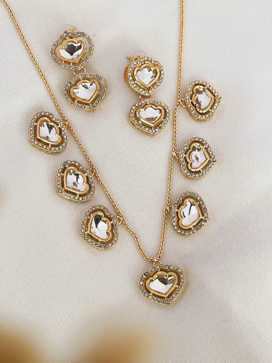 Ishhaara Heart Shaped Kundan Studded Minimal Necklace