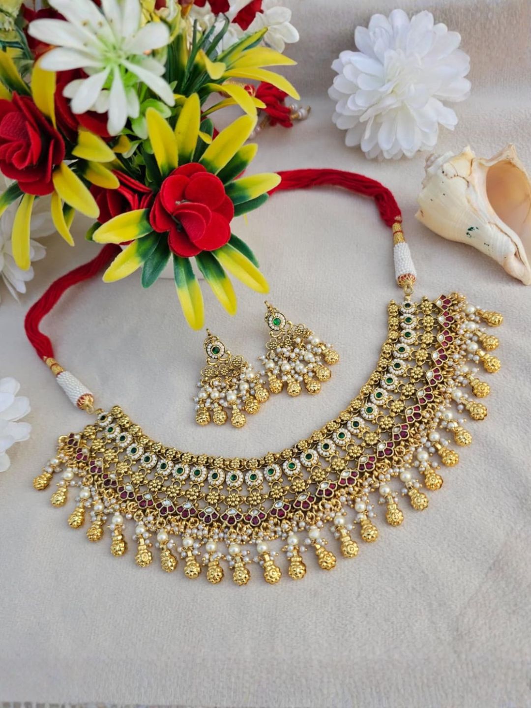 Ishhaara Heritage Broad Moti And Beaded Choker Set