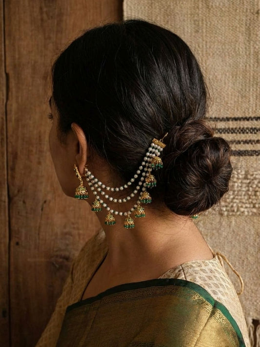 Ishhaara Heritage Grace Green Beaded Ear Chain