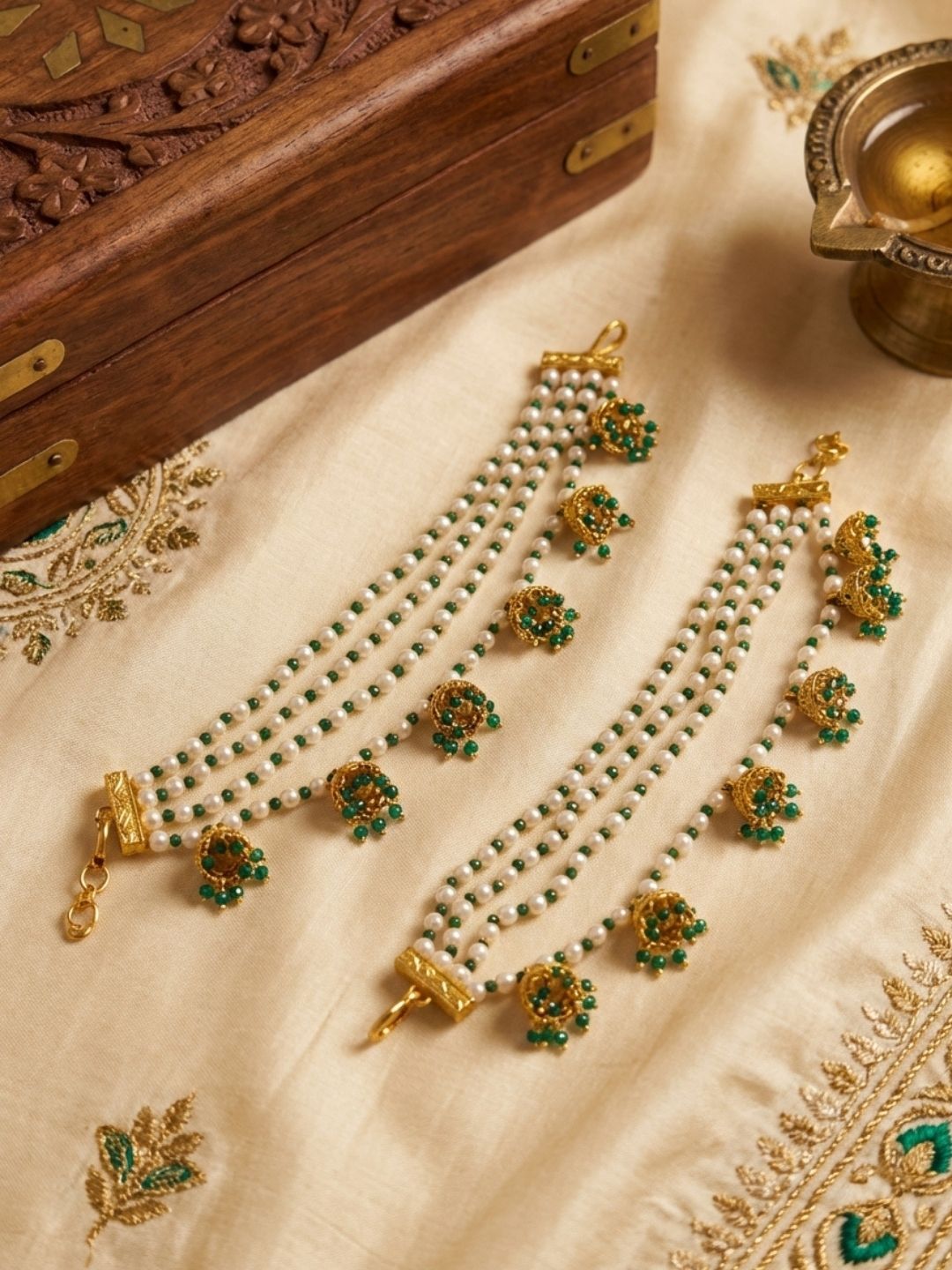 Ishhaara Heritage Grace Green Beaded Ear Chain