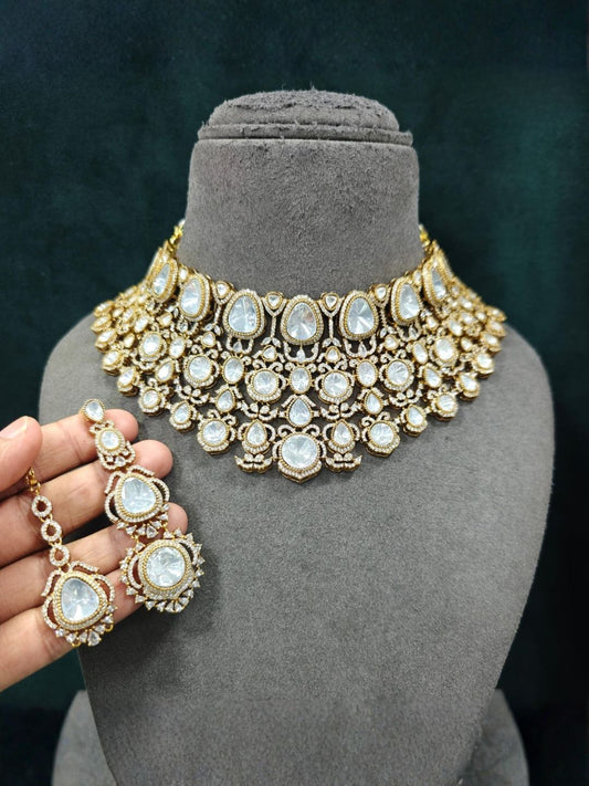 Ishhaara Heritage Moissanite Polki Kundan Choker Necklace Set